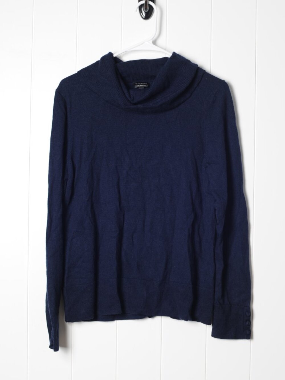 Talbot's Women's Pure Merino Wool cowl neck sweater navy blue size L